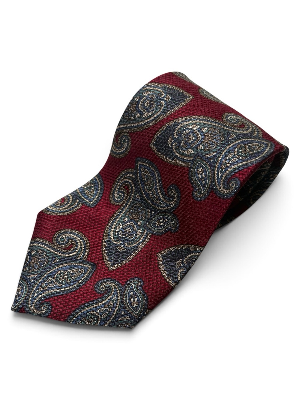 Oscar de la Renta Mens 100% Silk Paisley Tie Red Burgundy
